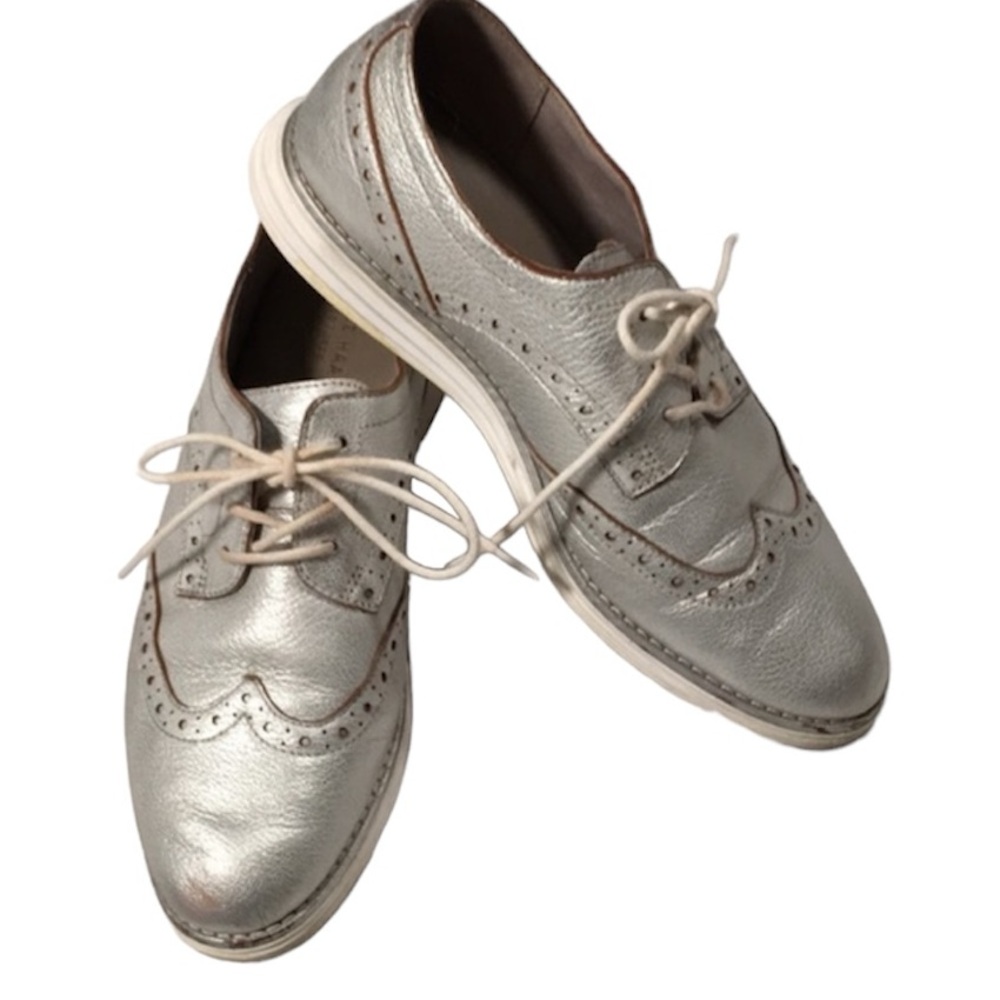 Cole Haan Original Grand Silver Metallic Wingtip Oxfords size 7.5 women's